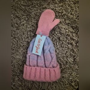 NWT Cat & Jack Toddler Winter Hat & Mittens Set Pink 12-24M